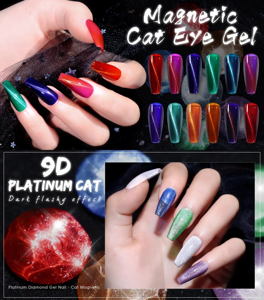 GalaxySpark Beaut Magnetic Cat Eye Nail Gel Polish - Holographic Rainbow 4D 9D Chameleon Nail Art