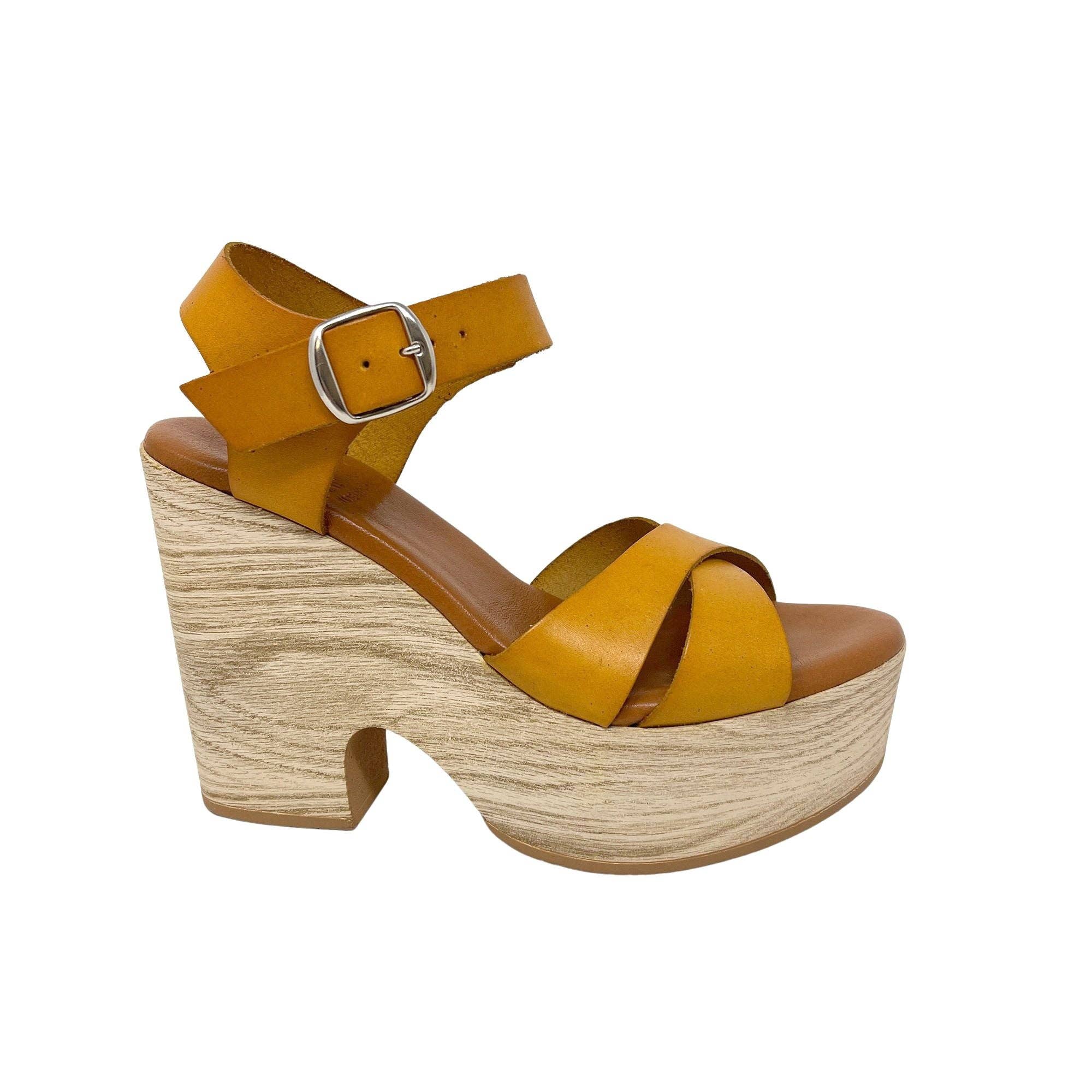 Keita Platform Sandal in Yellow Leather