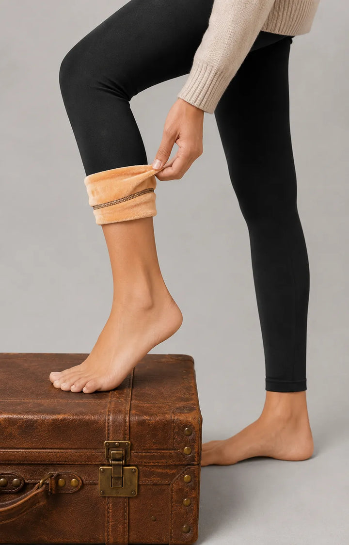 Flisky Fleece Lined Leggings ankle cuff pulled back showing brushed fleece interior lining