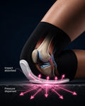 "Illustration showing volleyball knee pad absorbing impact on contact with ground"