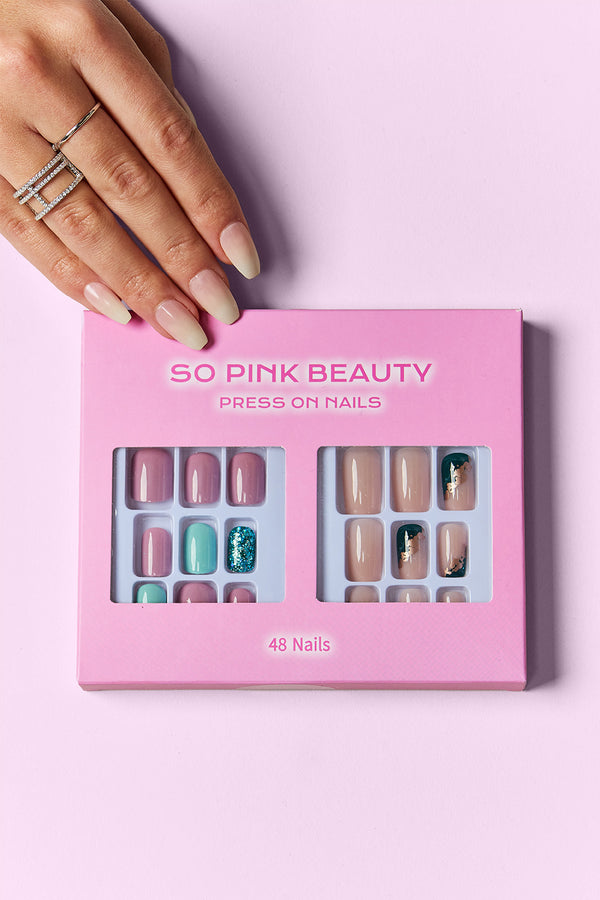 SPB LuxuryPress Unghie finte rosa - Confezione da 2 manicure a lunga durata