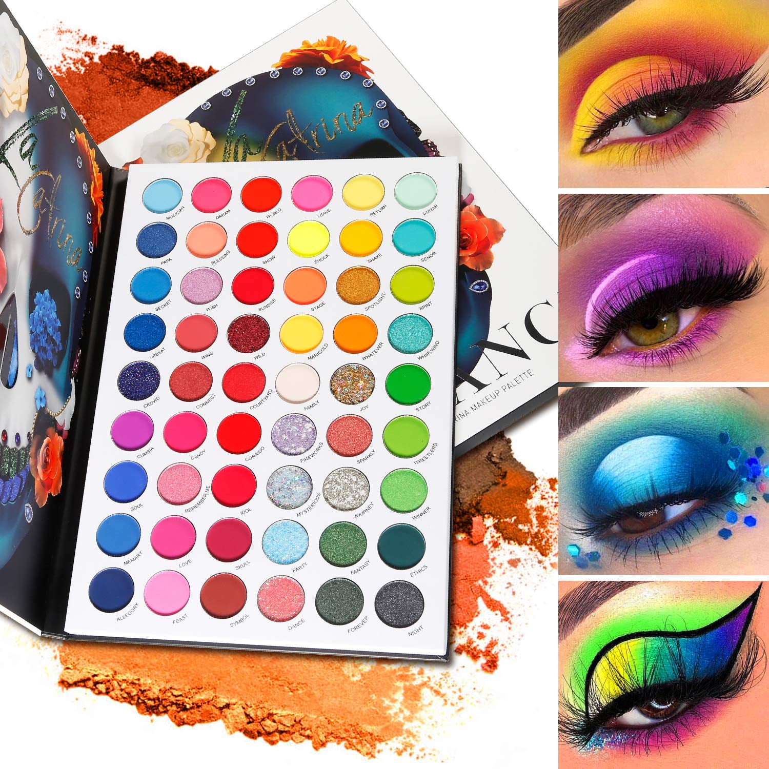 Neon Eyeshadow Palette, Highly Pigmented 54 Color Matte Shimmer Glitter Blacklight Makeup Pallet Glow in the Dark, Long Lasting Waterproof Rainbow Uv Colorful Eye Shadow for Rave,Party,Cosplay