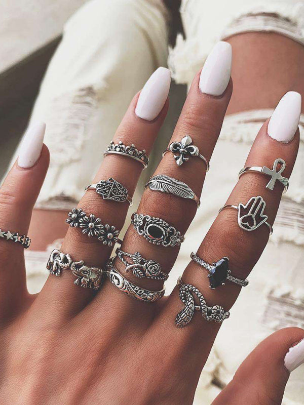 15-Piece Boho Ring Set - Mixed Styles
