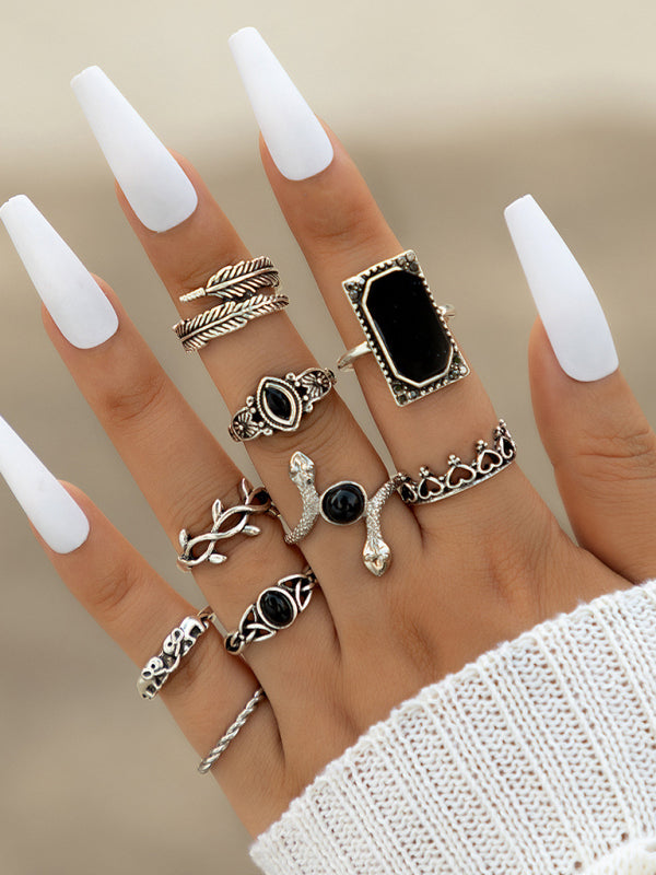 BodiModi BohoChic 15-Piece Ring Set - Geometric, Lotus, Sunflower & Black Stone Rings