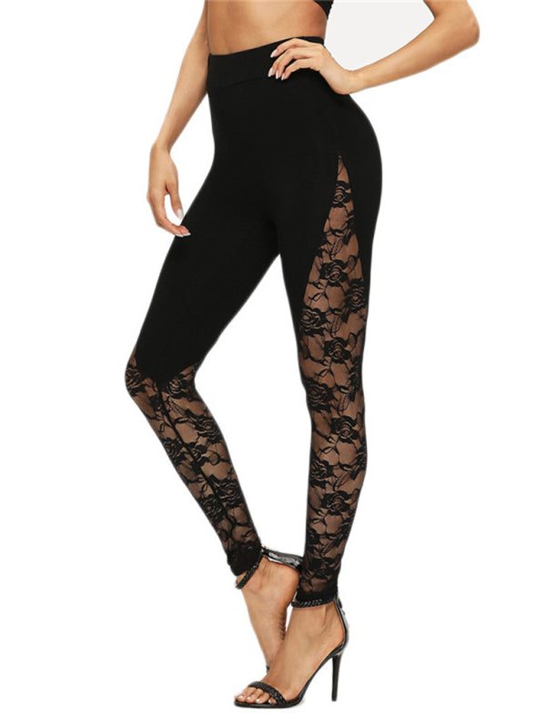 Sexy hollow lace stitching sports yoga leggings