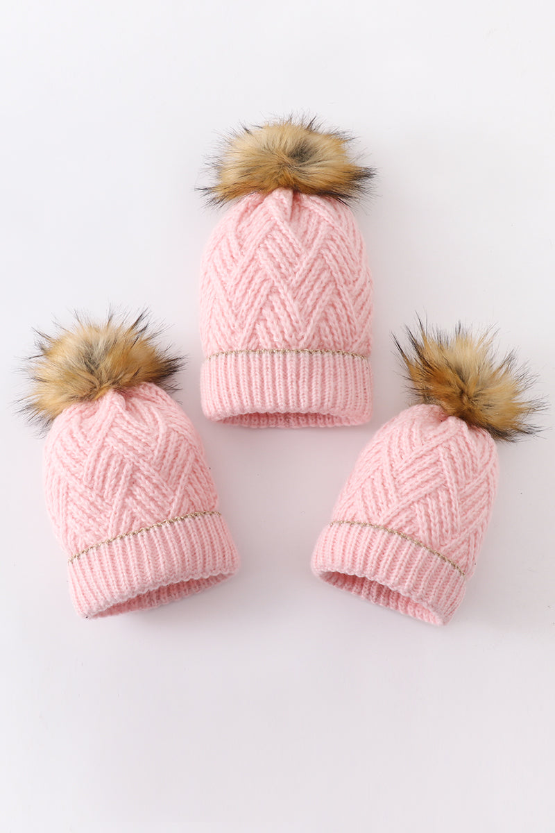 Warm and Stylish Cable Knit Pom Pom Beanie - Toddler and Adult- Perfect for Winter