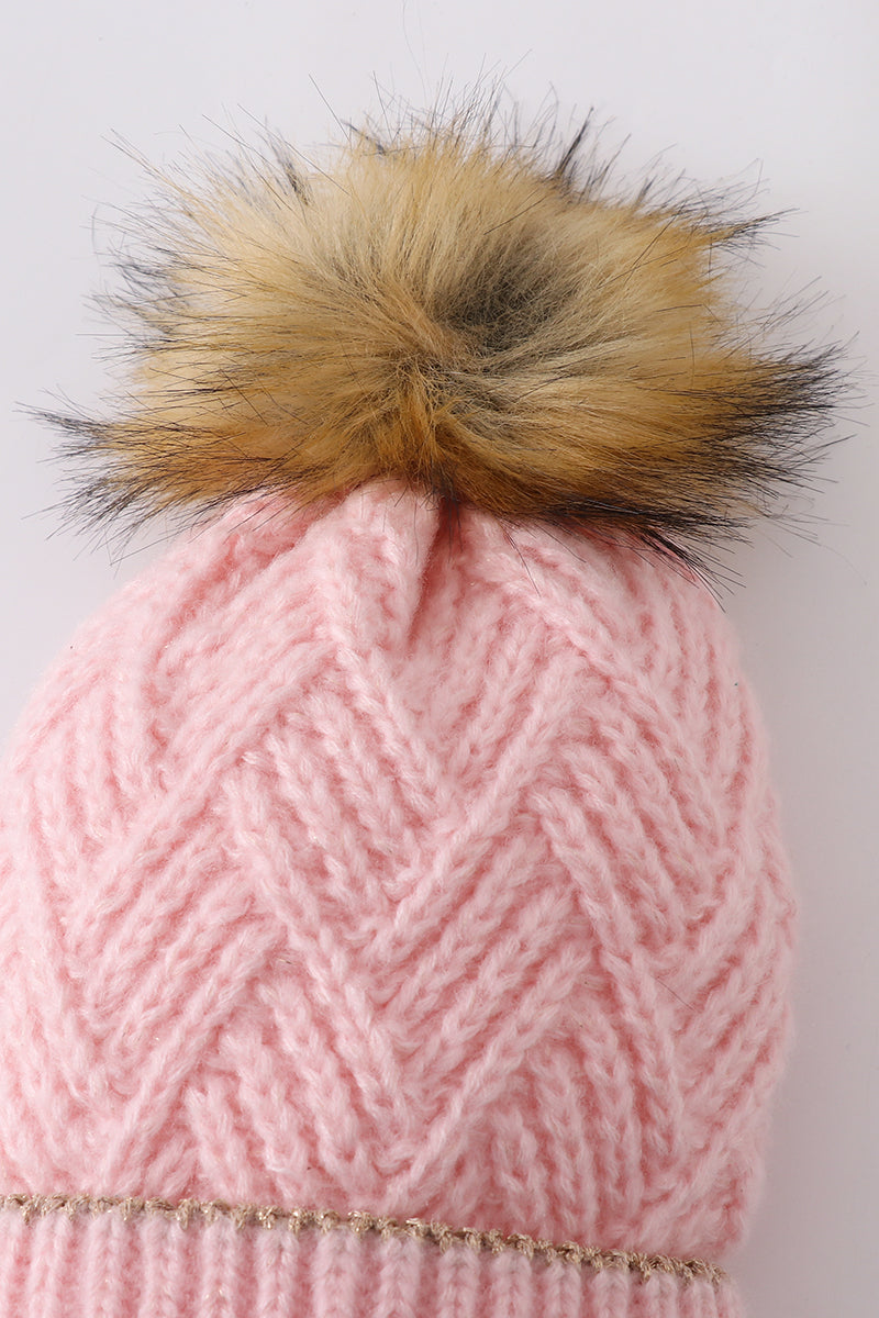 Warm and Stylish Cable Knit Pom Pom Beanie - Toddler and Adult- Perfect for Winter