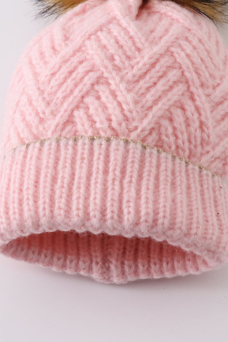 Warm and Stylish Cable Knit Pom Pom Beanie - Toddler and Adult- Perfect for Winter