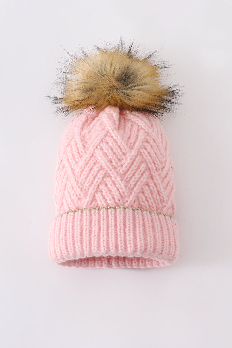 Warm and Stylish Cable Knit Pom Pom Beanie - Toddler and Adult- Perfect for Winter