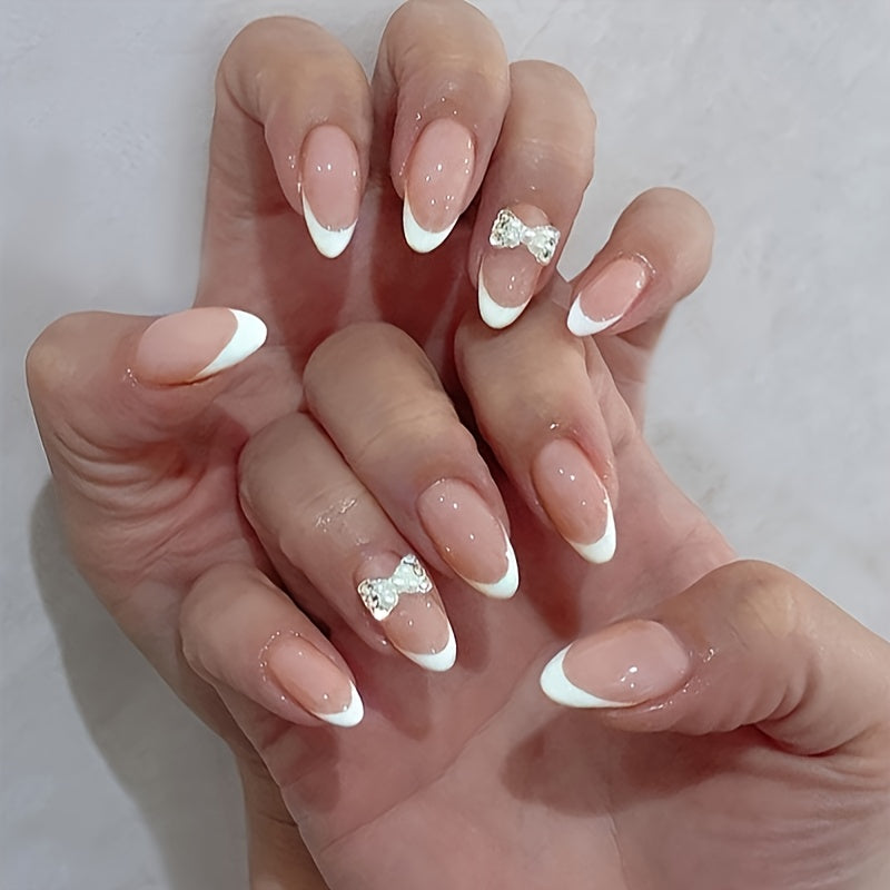 French Manicure Nails With Acrylic Bow