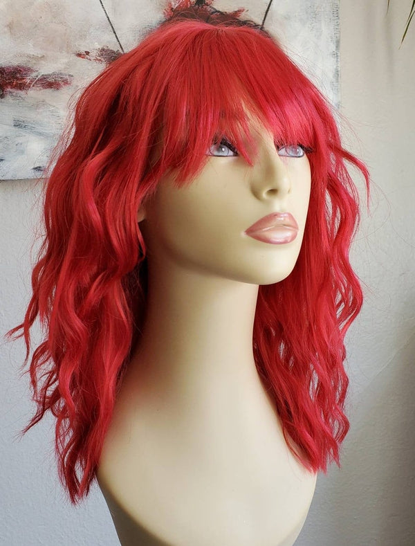 Dark Red Wig Shoulder Length & Multi- Textured