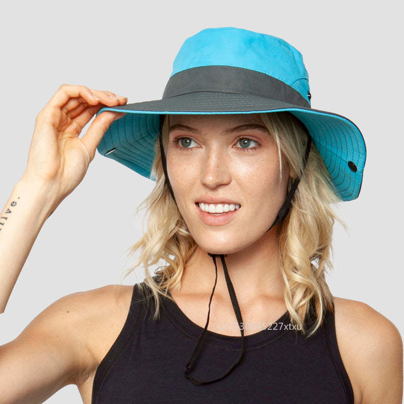 Ladies Ponytail Summer Wide Brim UV Protection Hat