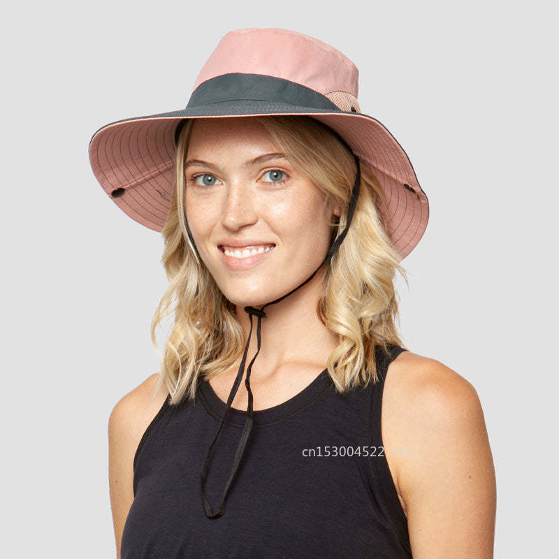 Ladies Ponytail Summer Wide Brim UV Protection Hat