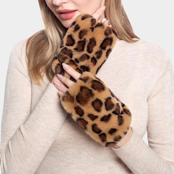 Chic Brown Leopard Print Fingerless Gloves