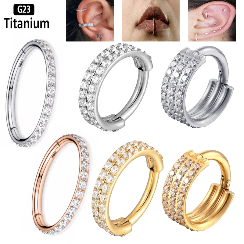 G23 Titanium Stone Hinged Segment Hoops - Piercing Body Jewelry