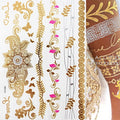 Tatuaggio temporaneo premium Boho Metallic Gold con piume da festival 