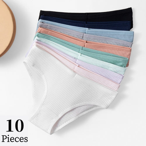 Set da 10 pezzi: mutandine di cotone a righe alla moda - sexy, comode e traspiranti 