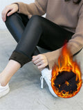 Leggings invernali in similpelle da donna con fodera in pile 