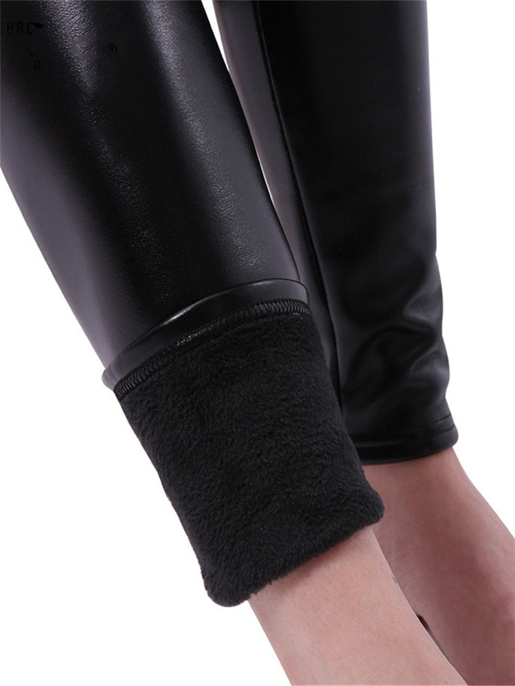 Women's Winter Faux Leather Leggings with Fleece Lining
