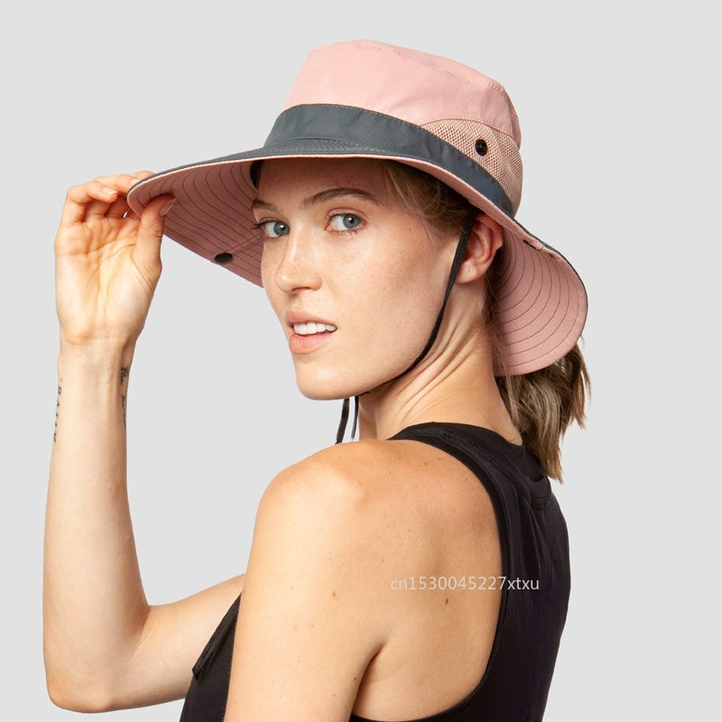 Ladies Ponytail Summer Wide Brim UV Protection Hat