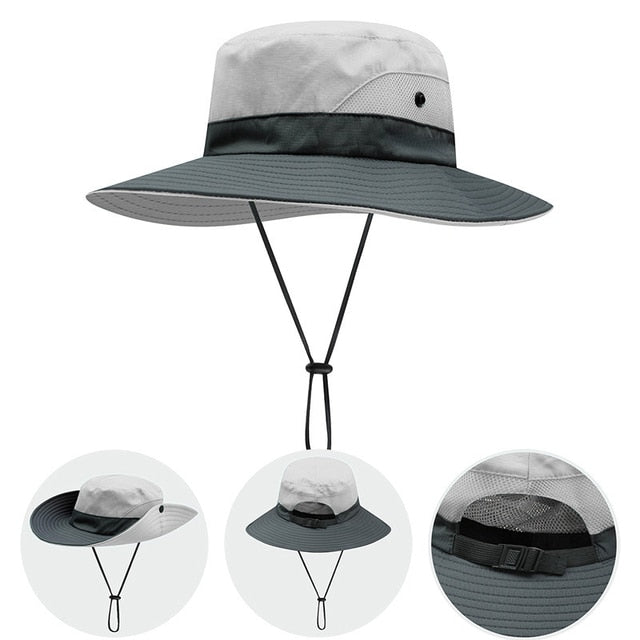Ladies Ponytail Summer Wide Brim UV Protection Hat