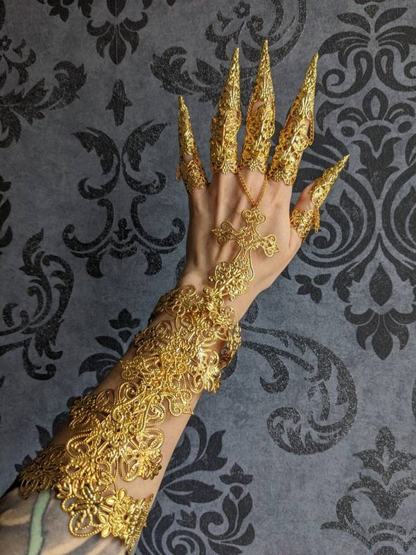 Gold Hand Armor Jewelry - Full Finger Set