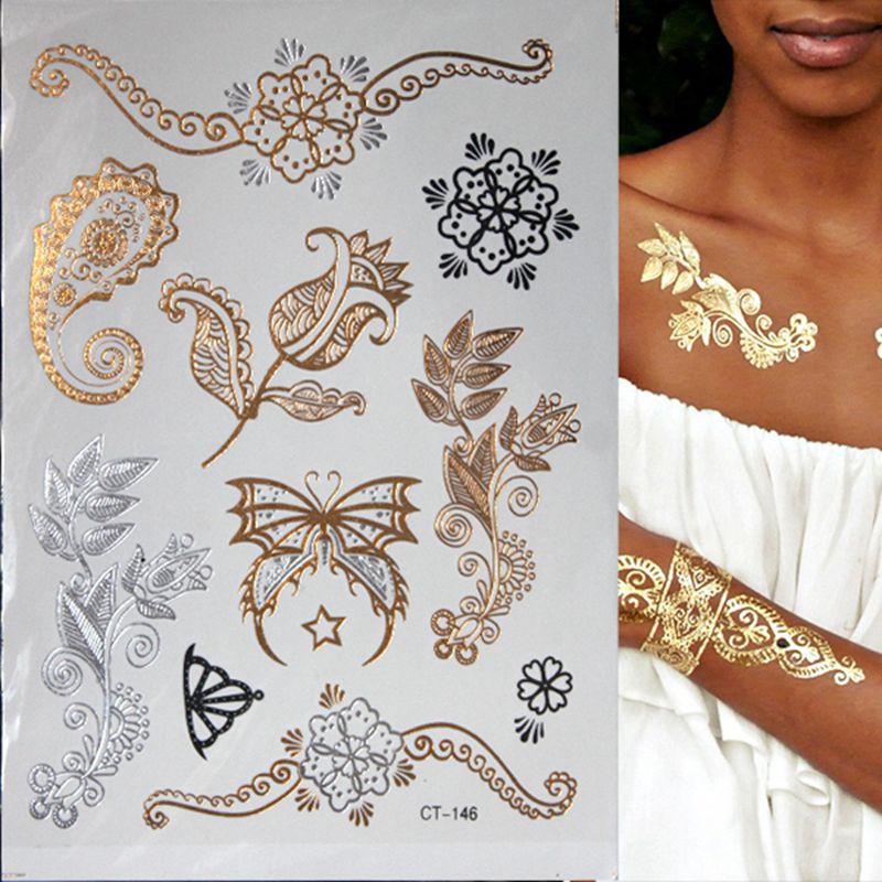 Exquisite Golden Henna  Non Permanent  Body Art Tattoo Sybolism Set