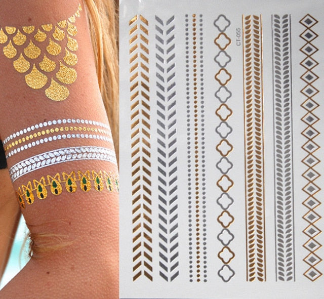 Exquisite Golden Henna  Non Permanent  Body Art Tattoo Sybolism Set