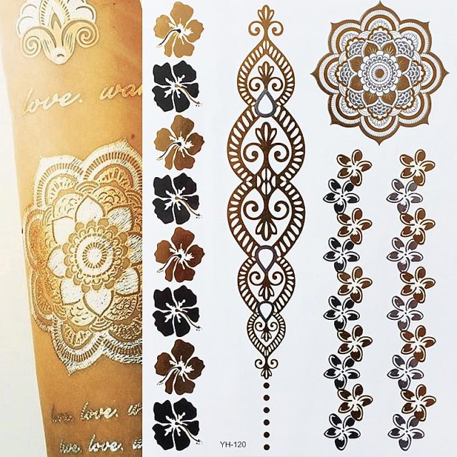 Exquisite Golden Henna  Non Permanent  Body Art Tattoo Sybolism Set