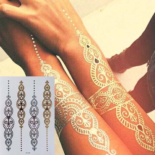 Exquisite Golden Henna  Non Permanent  Body Art Tattoo Sybolism Set