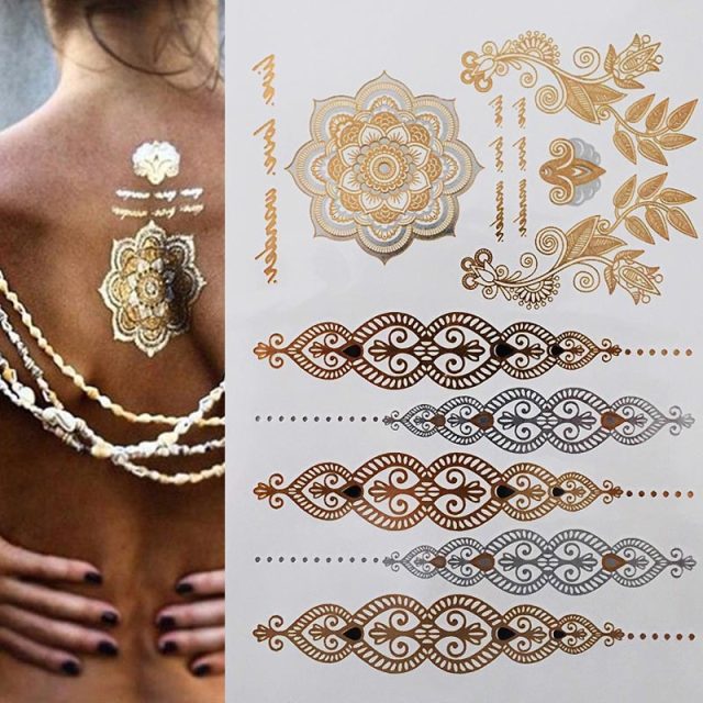 Exquisite Golden Henna  Non Permanent  Body Art Tattoo Sybolism Set
