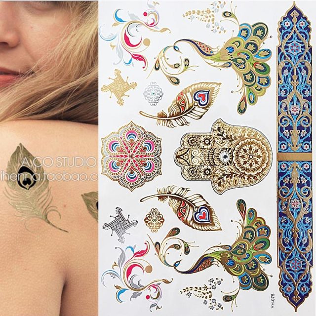 Exquisite Golden Henna  Non Permanent  Body Art Tattoo Sybolism Set