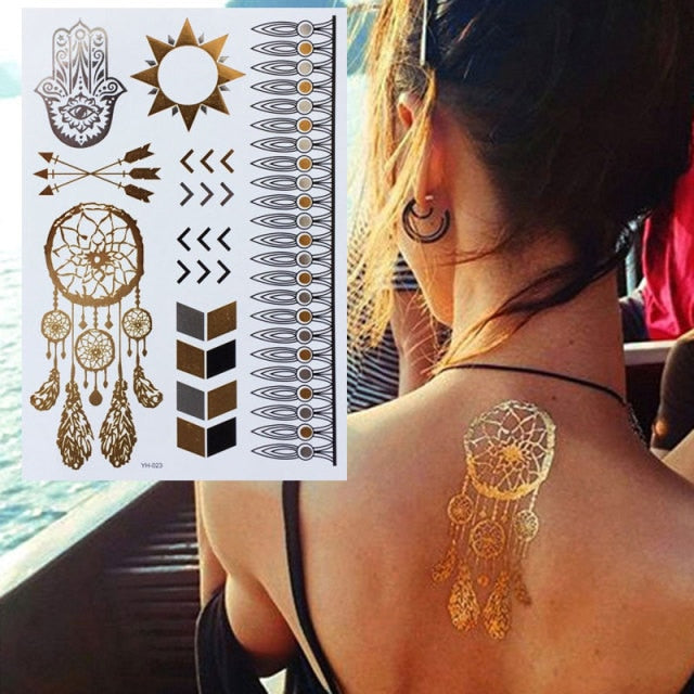 Exquisite Golden Henna  Non Permanent  Body Art Tattoo Sybolism Set