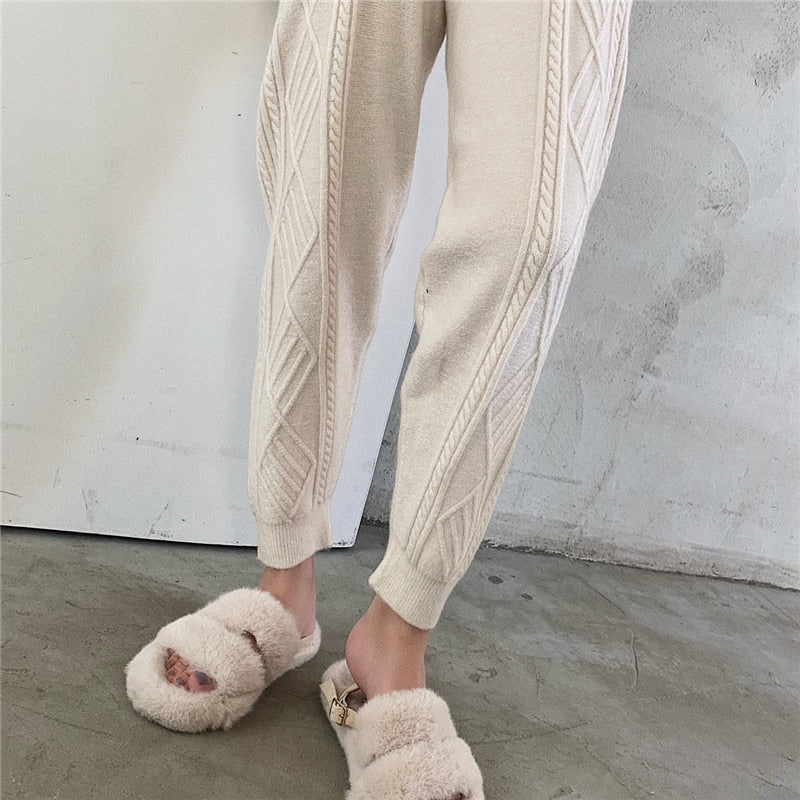 CityKnit Warm Cable Knit Pants Womens